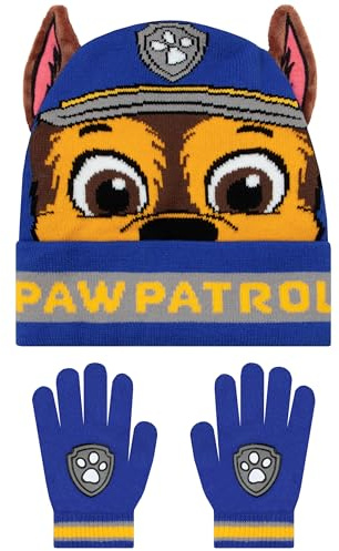 PAW Patrol Mössa Och Vantar Fför Barn, Chase Mössa Och Vantar Med 3D-Öron, Blå, One Size