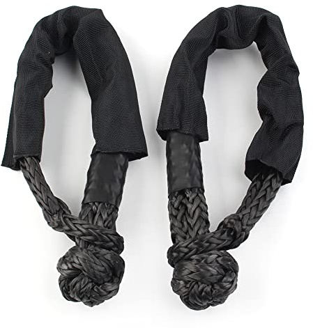 Cndocc35 1 par de cuerdas de remolque con grillete sintético (resistencia a la rotura de 3800 libras) con accesorios de funda protectora para camión, todoterreno, negro