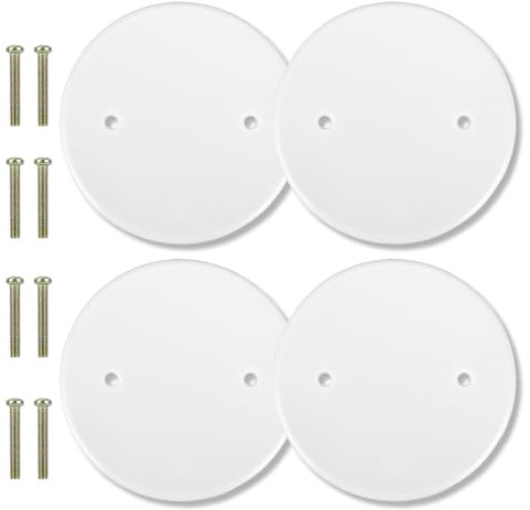 4pcs Round Ceiling Cover Plate, Diameter 11cm/4.33in Plastic Blank Electrical Box Cover Plate with 8pcs Screws for Wall Smoke Detector Fixture Light Fan Hole (White)