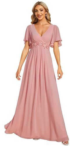Ever-Pretty Robe de T Moin de Mariage Longue Appliqu Col V Manches Courtes Chic EE01960