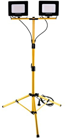 LUXULA LED Baustrahler mit Teleskop-Stativ und Schalter - 2x 50W Fluter | Baustellen LED Strahler mit 2,5m Kabel - IP65 Baulampe für Innen- & Außenbereich - 4000K Neutralweiß - 2x 5000 Lumen