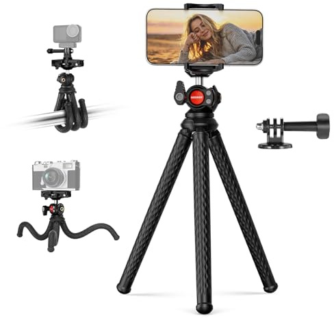 NEEWER Treppiede Flessibile Per Smartphone, Mini Supporto da Tavolo Per Fotocamera/Webcam, Attacco Action Cam Compatibile Con iPhone GoPro DJI Pocket 4 3 Xtra Muse Insta360 Per Registrazione, TP34