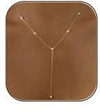 AOSWUD Collier Y Plaqué Or 14 Carats pour Femme,Chaîne Longue avec Pendentif en Oxyde de Zirconium,Bijou Élégant Tendance Cadeau Femme pour Anniversaire Noël et Fête (Or)