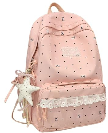 Sac à dos dentelle couverture intégrale quotidien école livresque féminin léger robuste compartiment ordinateur portable -vol bandoulière réglable respirant confortable zip doublure imperméable (L)