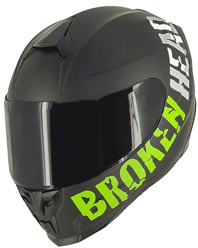 Broken Head BeProud Sport Grün Motorradhelm Mit 2 Visieren (Klares + Schwarzem Visier) - Integralhelm Matt-Schwarz - Größe S (55-56 cm)