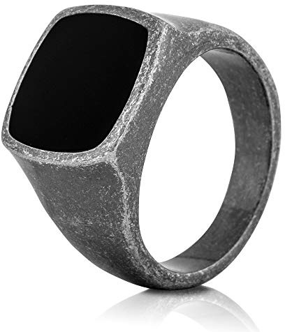Akitsune Opus Anello | Sigillo in Acciaio Inox Grande Design Minimalista degli Uomini delle Donne Anello - Nero Opaco - US 8