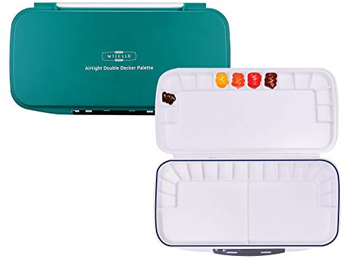 Mijello Double Decker Watercolor Palette, 30 Paint Wells, Teal, 13.25 x 6.75 x 1.25, 1 Each (MWP-1630)