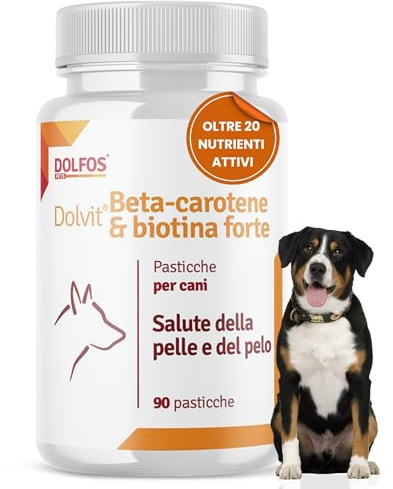 Dolvit Beta Carotene & Biotin Forte 90 CPR, Integratore Pelo Cane e Vista, Antiprurito per Cani e Supporto per Dermatite, Beta Carotene Integratore con Biotina per Pelle e Pelo, Rimedi Dermatite Cane