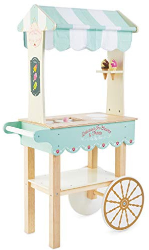 Le Toy Van - Educational Wooden Toy Role Play Ice Cream Trolley, Boys & Girls Pretend Play Toy Food Playset - For Ages 3+