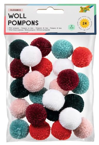 folia Elegance Lot de 24 pompons en laine Assortiment de 6 pompons Env. 3 cm de diamètre Idéal pour l'artisanat coloré Multicolore 24 pièces