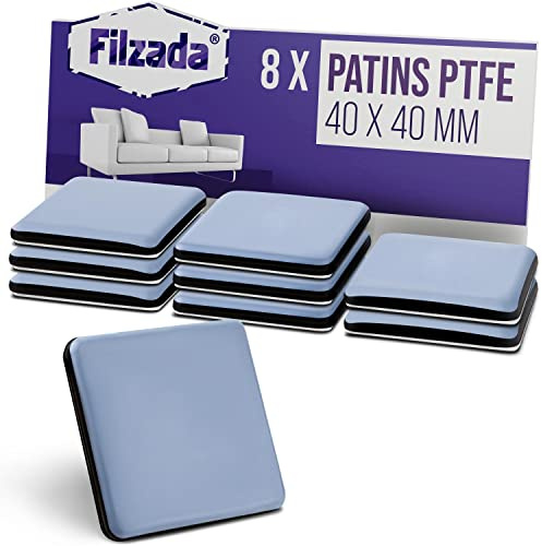 Filzada® 8x Piedini per Mobili Autoadesivi Teflon 40x40 mm - Scivoli PTFE | Piedini per Sedie e Mobili Professionali in PTFE - Piedini Quadrati per Sedia, Tavolo - Protezione Pavimento, Moquette