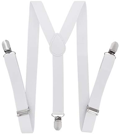 axy Kinder/Jungen Hosenträger-Y Form breit 2,5 cm mit 3 Starken Clips - Uni Farben HTK25-1 (für Jungen (7-12 Jahre alt), Weiss)