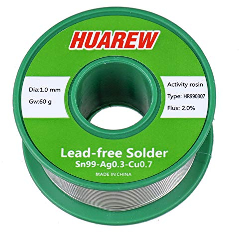 HUAREW HR990307 Sn 99-Ag 0.3-Cu 0.7 alambre de soldadura sin plomo con núcleo de colofonia (1.0mm, 60g)