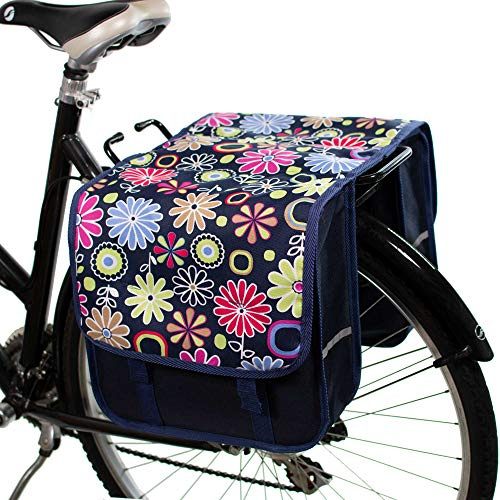 BikyBag Classic - Dubbel cykelväska - 26 L vattentålig cykelväska för pakethållare | pendlar- och shoppingcykelväska (Classic CL - rosa tusensköna)