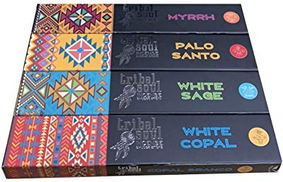 Incienso Tribal Soul - Surtido - Myrrh - Palo Santo - White Sage - White Copal - 4 Cajas x 15g -