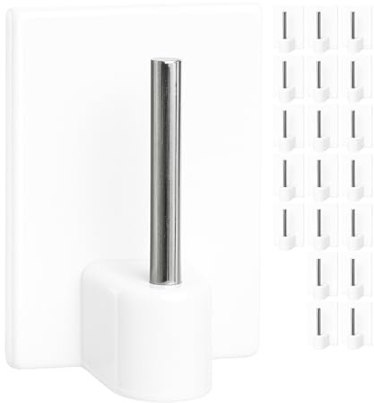 Gardinenstangen Klebehaken, 24 Stück, in Weiss, Selbstklebende Haken mit 24 x 16 mm, für Fensterrahmen, Glas, Fliese, Tür, Vorhanghaken Stange, Gardinenhalter Fenster, Vitrastange Fensterhaken