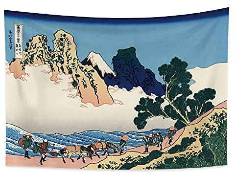 YONGFOTO Tapiz Japones Ukiyo-e Monte Fuji 36 Vistas Habitación colgar de la pared Detrás del Fuji desde el río Minobu Mural Lamina Japonesa Pintura Hokusai Cuadro 100x70cm