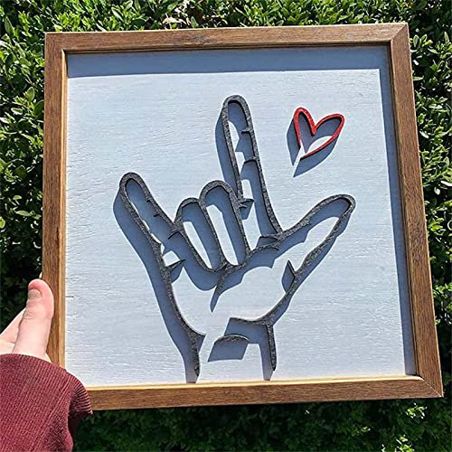 MTDBAOD The Original I Love You Sign Language Wooden Sign, 10 inch Confession I Love You 3D Wooden Sign,Wood Decor,for Bedroom Living Room Office Home Wall Decor