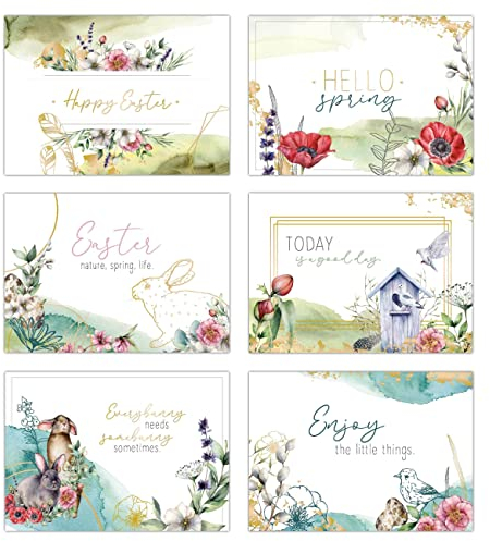 Papierdrachen 12 Osterkarten zum Verschicken und Sammeln - liebevoll gestaltetes Postkarten Set Watercolor - Grußkarten Set - Ostern - Set 17