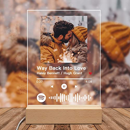 Personalised Spotify Glass Plaque Night Light Custom Acrylic Song Album Cover Glass Music Plaque Picture Frame for Boyfriend Girlfriend Christmas Holiday Thanksgiving Valentines Day