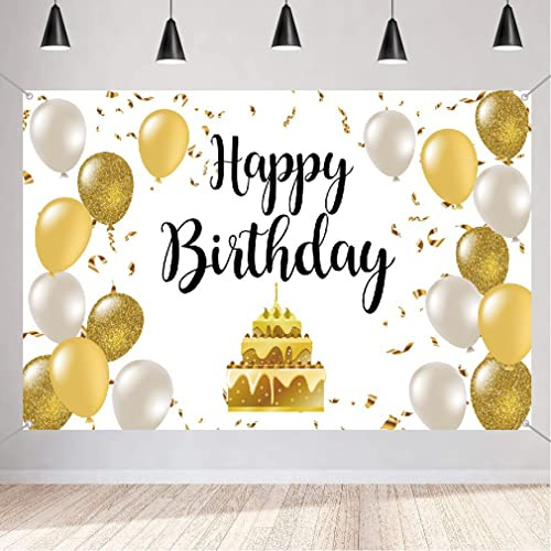 Geburtstag Deko für Männer/Damen, 20. 30. 40. 50. 60. 70. 80. Geburtstag Stoff Schild Plakat, Jubiläumsparty Hintergrund Banner, Geburtstagsdeko Weiß und Gold, 1,5m
