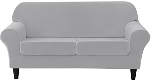 SYLC 3-teiliger Liebessitz Sofabezug 2 Sitzer Mit 2 Separatem Sitzkissenbezug, Stretch Samt Sofaüberwürfe Für Kombisofas Sofahusse Couch Überzug (Light Grey)