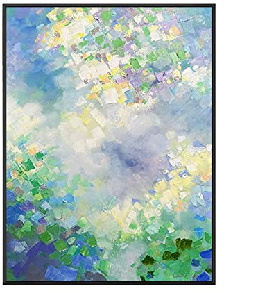 Acrylbilder Auf Leinwand Handgemalt, Blau Grün Geometrische Textur Minimalistisch Abstrakt Modern Große Original Handgemalte Messer Kunstwerke Gemälde Auf Leinwand Wandkunst Für Home Office Dek