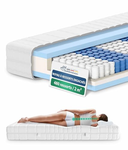 AM Qualitätsmatratzen Colchón muelles ensacados 150x190 cm - firmeza Media & 20 cm - Colchón 150x190 muelles ensacados de 7 Zonas - Colchón 150x190 ergonómico con Funda Lavable - Certificado Oeko Tex