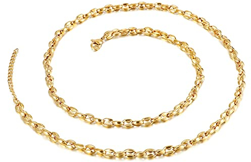 Halskette Edelstahl Herren 64 cm, Kette Ohne Anhänger Mann 5mm Breit Bohnenkette Gold