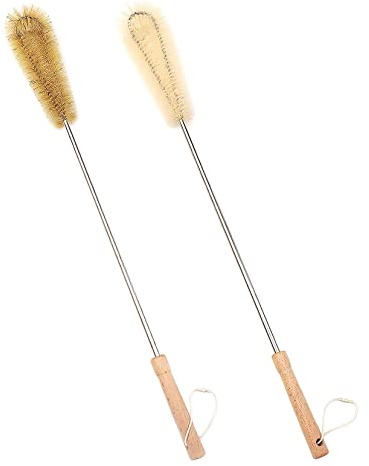UPTALY 24 inch Long Handled Brush for Cleaning (1 Nylon, 1 Bristle), Beech Wood Handle, Extra Long Bottle Brush with Lengthened Stainless Steel Pole, for Tall bottle, Gallon Water Jug, Big Vessels