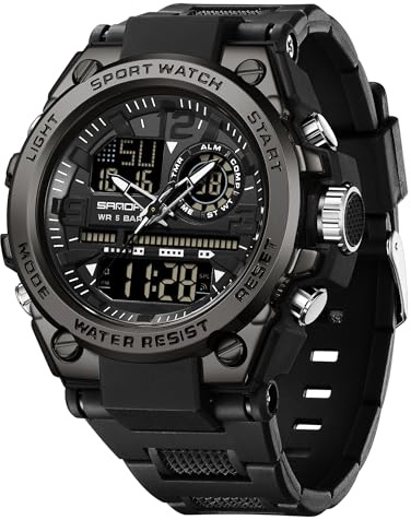 KXAITO Men's Watches Sports Outdoor Waterproof Military Watch Date Multi Function Tactics LED Face Alarm Stopwatch for Men (6024_Black)