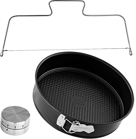 Zenker Baking Tins Pure Set de Repostería, contiene 1 Molde Redondo Antiadherente 24 cm, 1 Temporizador Magnético de Cocina y 1 Lira 34 cm para Laminar Tartas con 2 Alambres…