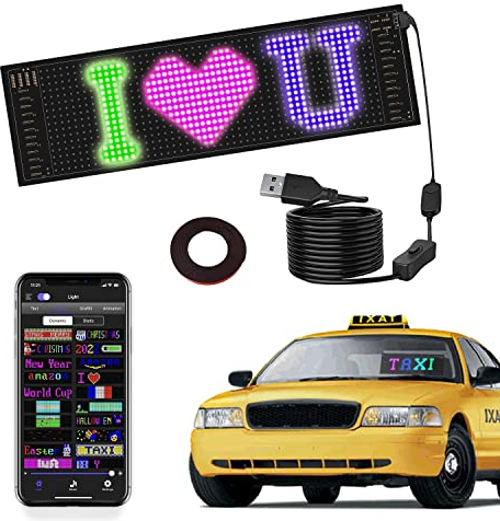 Tekstap Programmable LED Sign,Bluetooth App Control LED Car Sign,Waterproof Foldable USB 5V LED Custom Sign,Custom Text Pattern Animation Scrolling LED Display for Car Store Bar (7x3)
