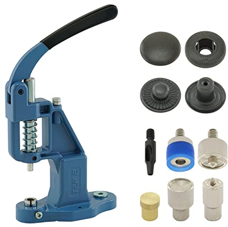 Druckknopfpresse Set mit Hebelpresse, Druckknopfwerkzeug und 50 Stück S-Feder Druckknöpfen 12,5 mm, Schwarz, Messing | nähfrei, rostfrei | Handpresse | DIY