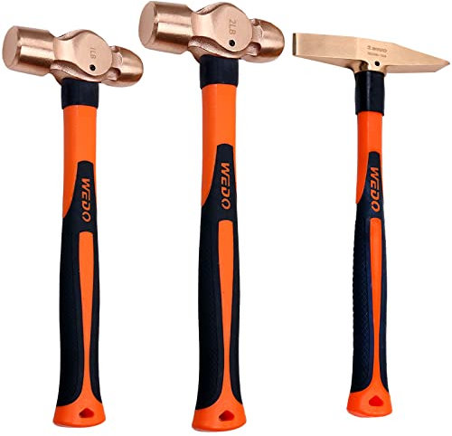 WEDO 3-teiliges Kupferhammer Set,Kugel Pein Hammer 450g+900g,Schweißhämmer 300g,Ergonomischer Fasergriff,Korrosionsschutz,Kupferkopf