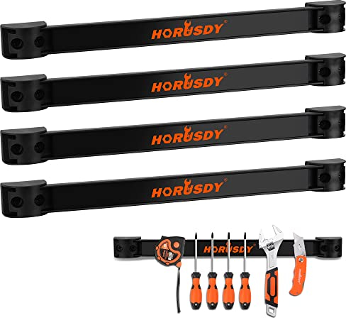 HORUSDY 4-Piece 12-Inch Heavy Duty Magnetic Tool Holder Strip Set | Wall Mount Tool Organizer Rack for Garage & Workshop | Sturdy Alloy Steel with 10lb Weight Capacity
