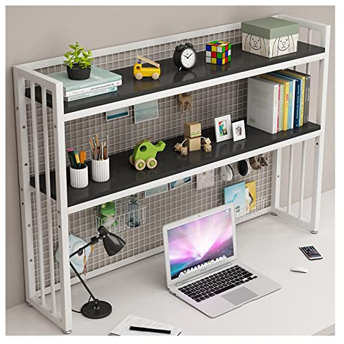 Hohes Bücherregal 2-Lagen-weißer Stahlrahmen-Desktop-Regal-Büro-Speicher-Rack-Desktop-Bücherregal mit Verhindern des fallenden Metallgitter-Display-Regalveranstalters Bücherregale ( Color : Schwarz ,