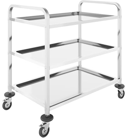 BLV servierwagen Edelstahl 3 böden mit Rollen，küchenwagen Edelstahl Küchen rollenwagen für Hotels, Krankenhäuser, Schulen (95 * 50 * 95CM)