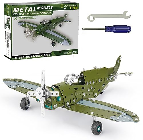 LILCRUIBAO STEM Projects for Kids Ages 8-12 12-16, 258 Pieces Erector Sets Airplane Model kit, Model Aircraft Metal Building Toys Birthday for 10-14 Year Old and Up Boys Girls Adults