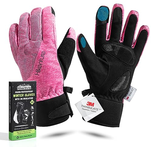 HIKENTURE Winterhandschuhe Damen Wasserdicht Warm - Fahrradhandschuhe Damen Winter Warm - Damen Winterhandschuhe Warm Thermo Gefüttert - Fahrrad Handschuhe Frau Winter Touchscreen-D2-M