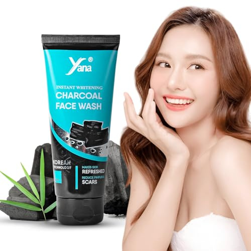 Yana Charcoal Face Wash with Salicylic Acid for Deep Clean, Instant Whitening, and Oil Control - Brightens, Detoxifies & Unclogs Pores - Ideal for Men & Women - with Pure Carbon & Glutathione - 60ml