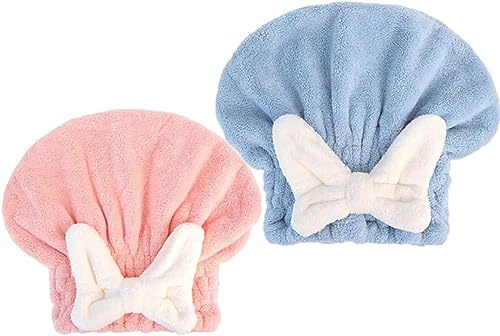Qklovni Super saugfähiges Handtuch für nasses Haar, weiches Haartrocknungskappen-Handtuch, schnell trocknend, Kopfwickel mit großem Schleifenknoten, Duschhaube für lockiges, langes, dickes Haar, 2