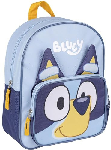 Mochila Escolar Infantil de Bluey - Color Azul - 15,5x30x10 cm - Fabricada en Poliéster - Mochila Pequeña con Cierre de Cremallera y Asas Acolchadas - Producto Original Diseñado en España
