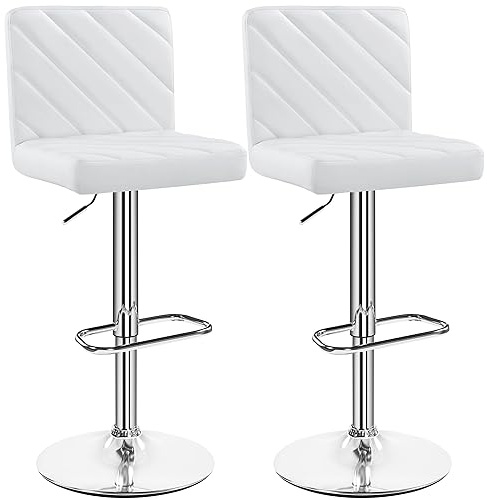 Yaheetech Set 2 Sgabelli Bar Alti Cucina Moderni Design Altezza Regolabile in Similpelle con Schienale Poggiapiedi Girevole 360° Da Penisola Bianchi