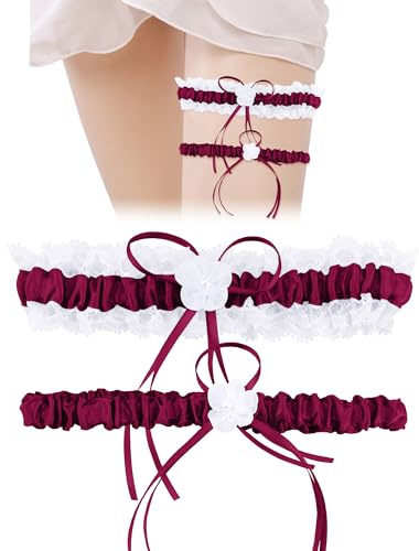 Wkjeneare Strumpfband Hochzeit,Strumpfbänder Für Bräute,Strumpfband Für Hochzeit,33cm Hochzeit Braut Strumpfband,Braut Strumpfband,Strumpfband Rot,Elegantes Strumpfband Zur Hochzeit,Burgunderfarben
