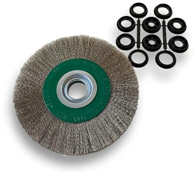 Kibros Brosse circ. touret INOX fil souple Ø 200 mm 3 rangs | Fil souple 0.20 mm ondulé, alésage 32 mm + réducteur bague 25/22/20/16/12 mm, meuleuse ponceuse affûteuse, décapage brossage.