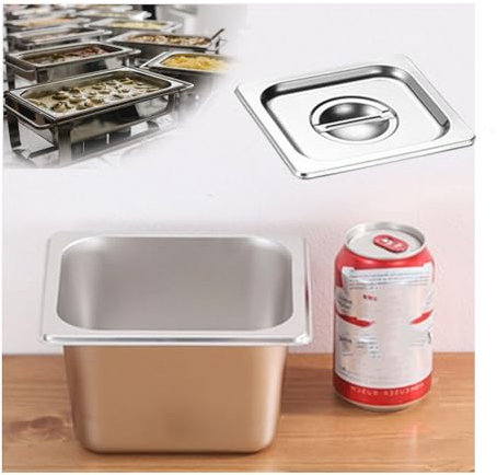 NJDQFA Rechteckig Buffet Speisenwärmer,Thermobehälter Für Speiseeis,Edelstahl Meal Prep Boxen Gastronormbehälter,1/6（17.5 * 16.2）,10cm0.8side