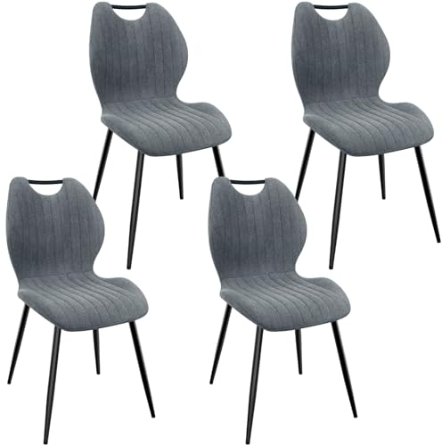 WAFTING Esszimmerstühle 4er Set, Gepolsterter Stuhl mit Hohe Rückenlehne aus Stoff und Schwarz Lackierte Metallfüße, für Esszimmer, Schlafzimmer und Empfang, Dunkelgrau