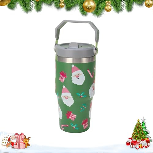 Cretvestsar Weihnachtsbecher Mit Großem Fassungsvermögen Handbemalte Weihnachtstasse Isolierter Weihnachtsbecher Für Liebhaber Heißer Getränke Kaffeetrinker Teetrinker Geschenkkäufer (Edelstahl H)