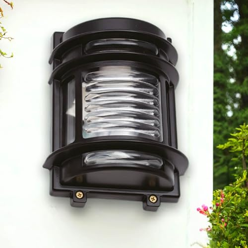 Außenleuchte Wand Maritim H: 22 cm Messing Glas massiv E27 IP64 wetterfest in Schwarz Outdoor Wandlampe aussen Balkonlampe